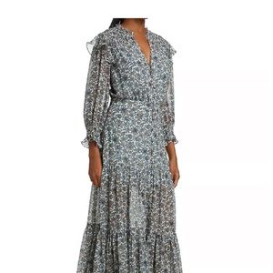 Veronica Beard Nitza silk paisley floral maxi long sleeve dress